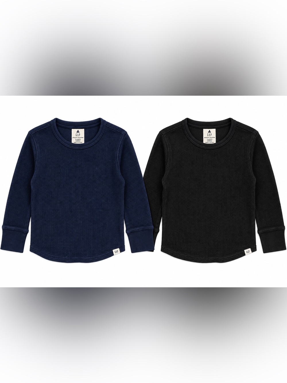 GAP Boys 4Y Thermal Waffle Knit Long Sleeve Shirts Black Navy 2 Pack